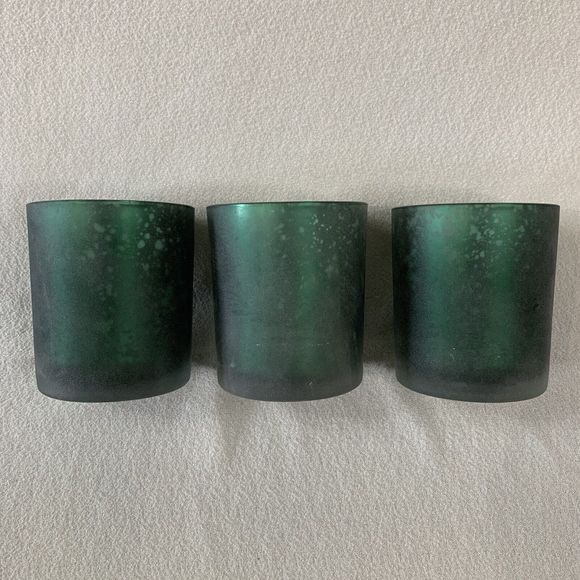 3 Glass Candle Holder Votive Tealight Christmas Holiday Snowflake Green Silver - Picture 16 of 16
